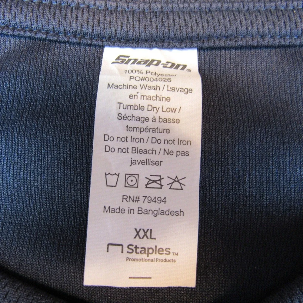 Snap-on Henley Shirt Mens XXL Blue Excellent Long Sleeve Mesh Performance Logo